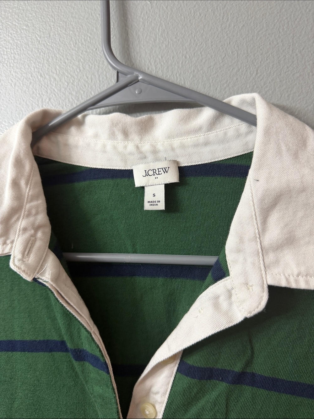 J. Crew Green and Navy Striped Rugby Polo with White Collar small - Picture 3 of 7